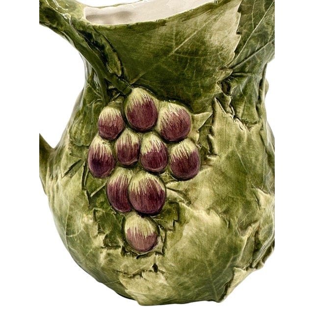 Late 20th Century San Marco Green and Purple Grape Relief Pitcher | IdleHour