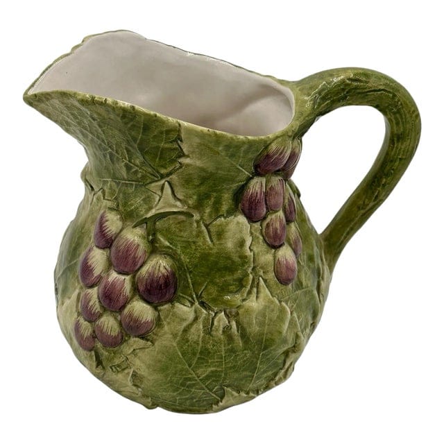 Late 20th Century San Marco Green and Purple Grape Relief Pitcher | IdleHour