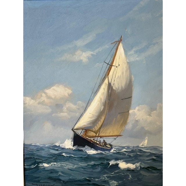 Late 20th Century Seascape Oil Painting "Sailboat on the Sea" by Charles Vickery, Framed | IdleHour