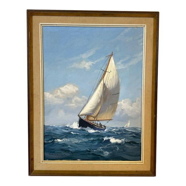 Late 20th Century Seascape Oil Painting "Sailboat on the Sea" by Charles Vickery, Framed | IdleHour