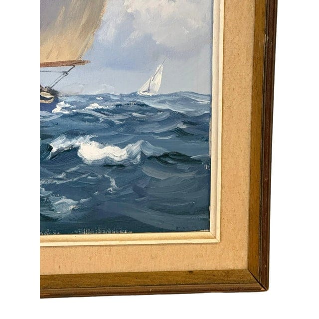 Late 20th Century Seascape Oil Painting "Sailboat on the Sea" by Charles Vickery, Framed | IdleHour