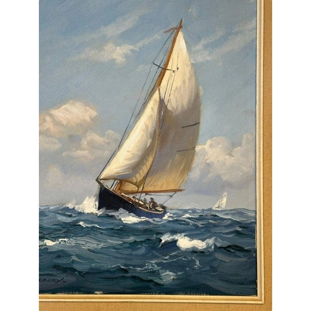 Late 20th Century Seascape Oil Painting "Sailboat on the Sea" by Charles Vickery, Framed | IdleHour