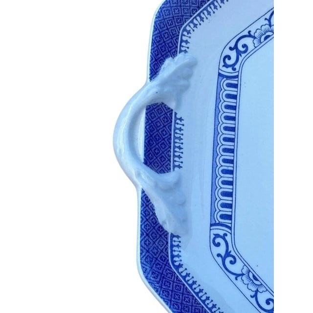 Late 20th Century Spode Handled Cake Plate in Old Bedford Blue Pattern | IdleHour