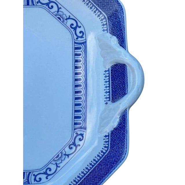 Late 20th Century Spode Handled Cake Plate in Old Bedford Blue Pattern | IdleHour