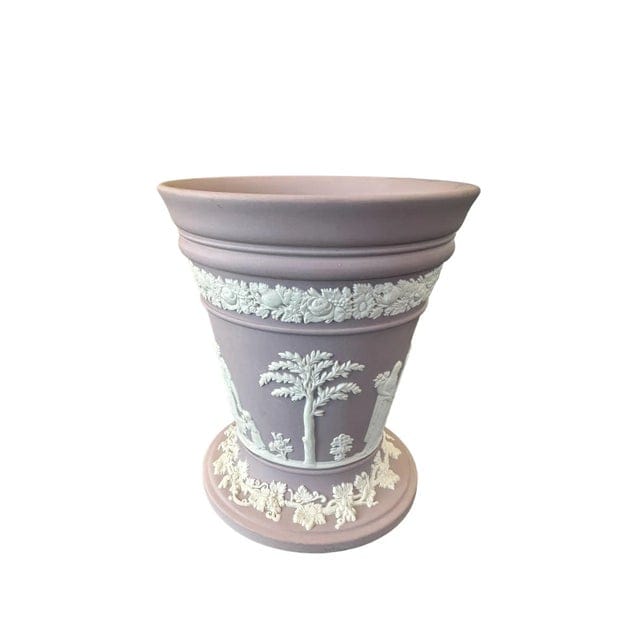 Late 20th Century Vintage Lilac Wedgwood Jasperware Vase With Sacrifice Figures and Cherubs | IdleHour