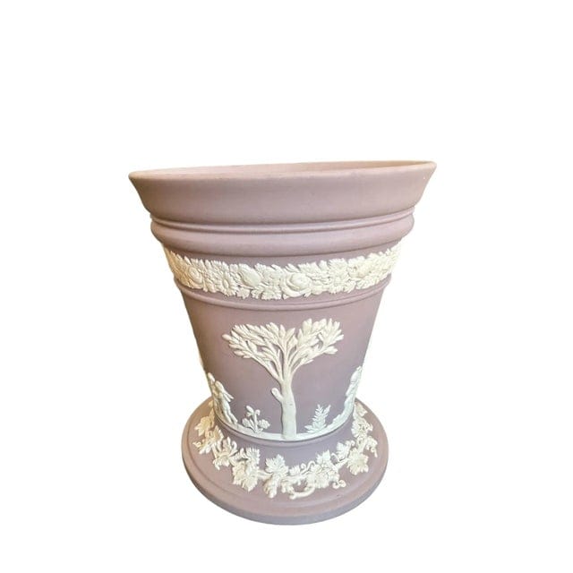 Late 20th Century Vintage Lilac Wedgwood Jasperware Vase With Sacrifice Figures and Cherubs | IdleHour