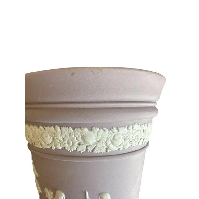 Late 20th Century Vintage Lilac Wedgwood Jasperware Vase With Sacrifice Figures and Cherubs | IdleHour