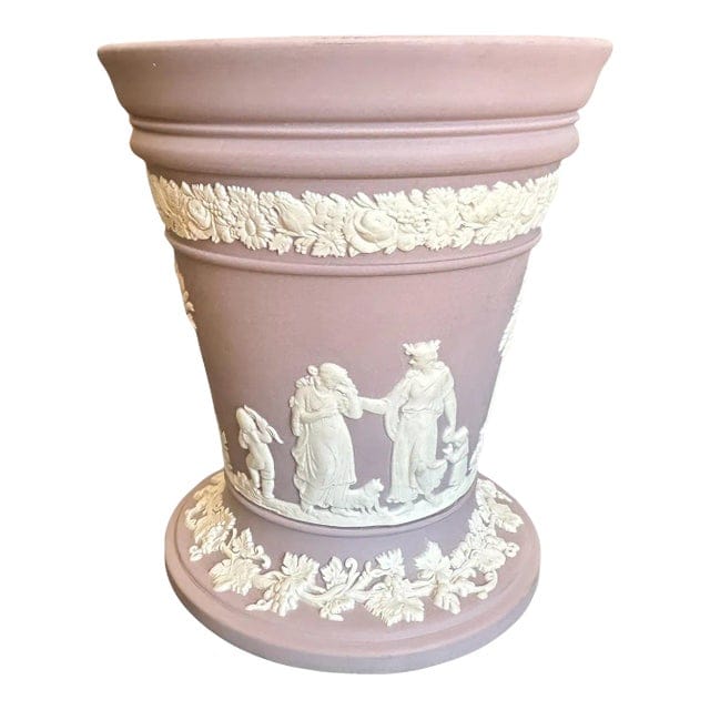 Late 20th Century Vintage Lilac Wedgwood Jasperware Vase With Sacrifice Figures and Cherubs | IdleHour