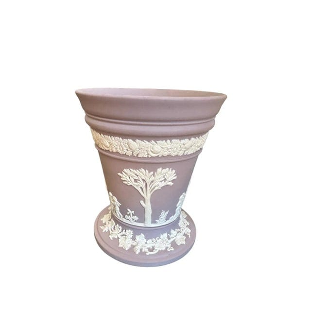 Late 20th Century Vintage Lilac Wedgwood Jasperware Vase With Sacrifice Figures and Cherubs | IdleHour