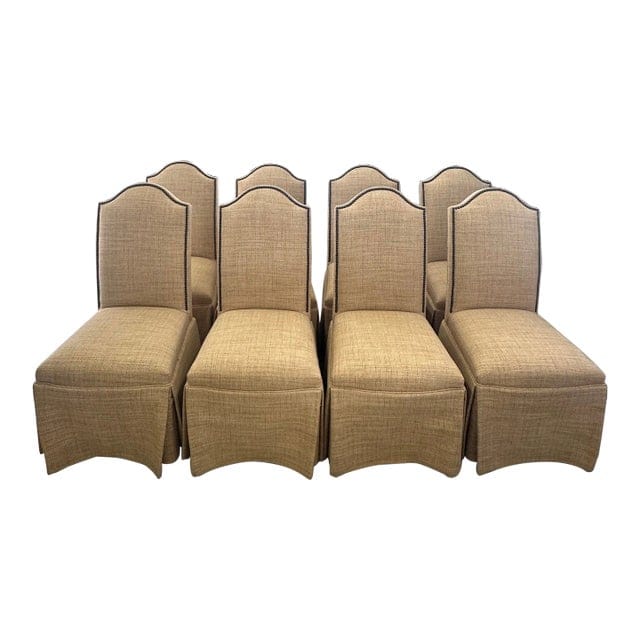 Lillian August Linen Dining Chairs With Pleated Skirts and Nailheads - Set of 8 | IdleHour