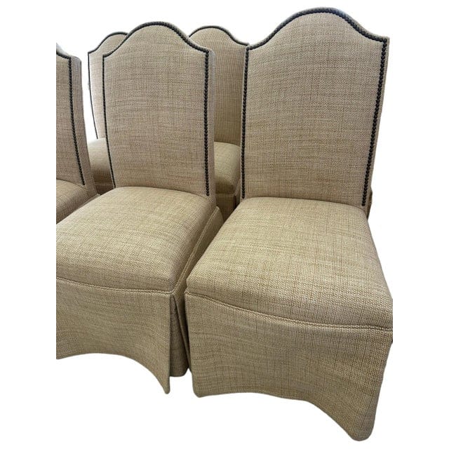 Lillian August Linen Dining Chairs With Pleated Skirts and Nailheads - Set of 8 | IdleHour