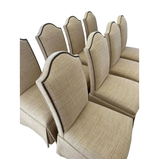 Lillian August Linen Dining Chairs With Pleated Skirts and Nailheads - Set of 8 | IdleHour