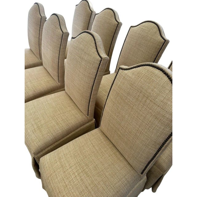 Lillian August Linen Dining Chairs With Pleated Skirts and Nailheads - Set of 8 | IdleHour