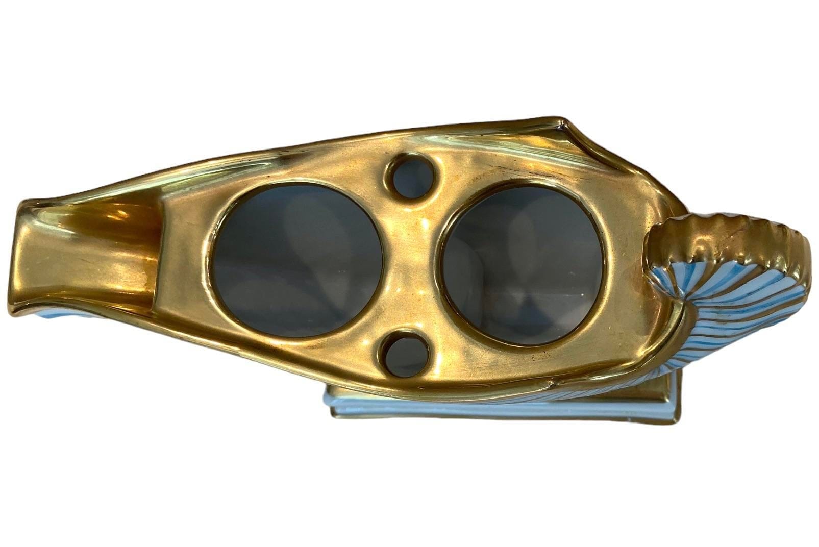 Mid 19th Century Antique Bavarian r.p.m (Germany) Nautilus Shell Porcelain Inkwell in Blue and Gold | IdleHour