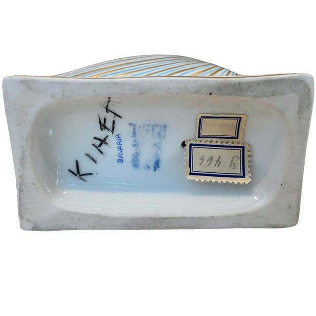 Mid 19th Century Antique Bavarian r.p.m (Germany) Nautilus Shell Porcelain Inkwell in Blue and Gold | IdleHour