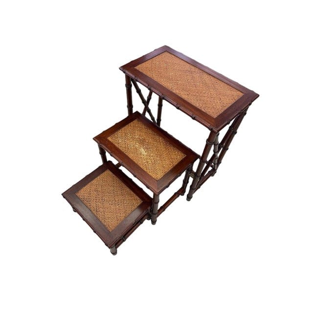 Mid 20th Century Faux Bamboo and Woven Rattan Library Stair | IdleHour