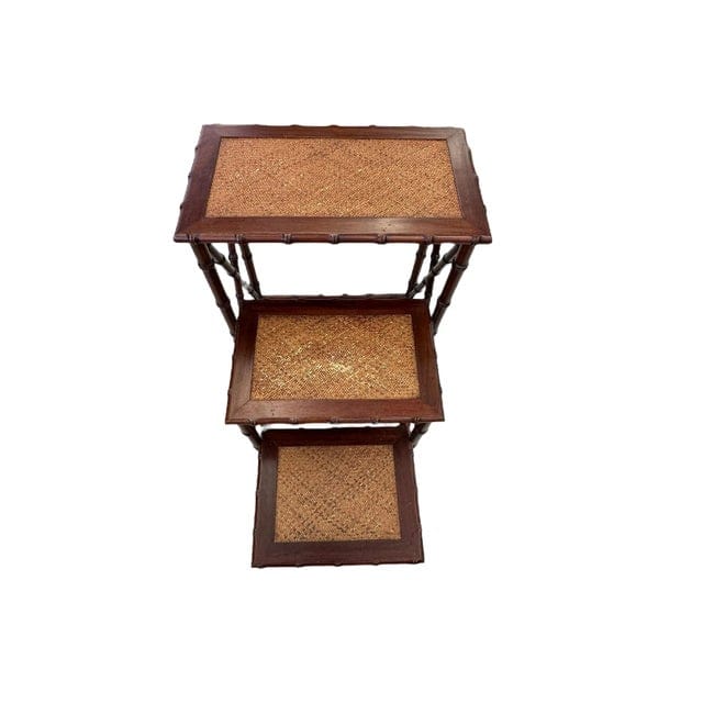 Mid 20th Century Faux Bamboo and Woven Rattan Library Stair | IdleHour