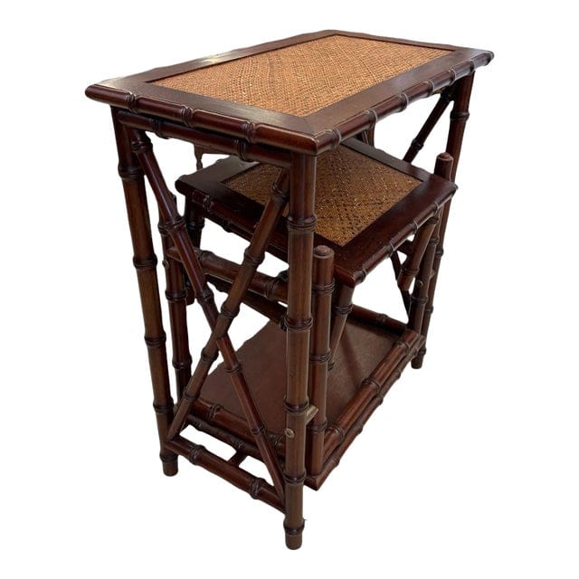 Mid 20th Century Faux Bamboo and Woven Rattan Library Stair | IdleHour