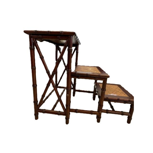 Mid 20th Century Faux Bamboo and Woven Rattan Library Stair | IdleHour