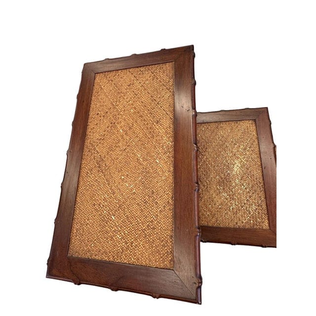 Mid 20th Century Faux Bamboo and Woven Rattan Library Stair | IdleHour