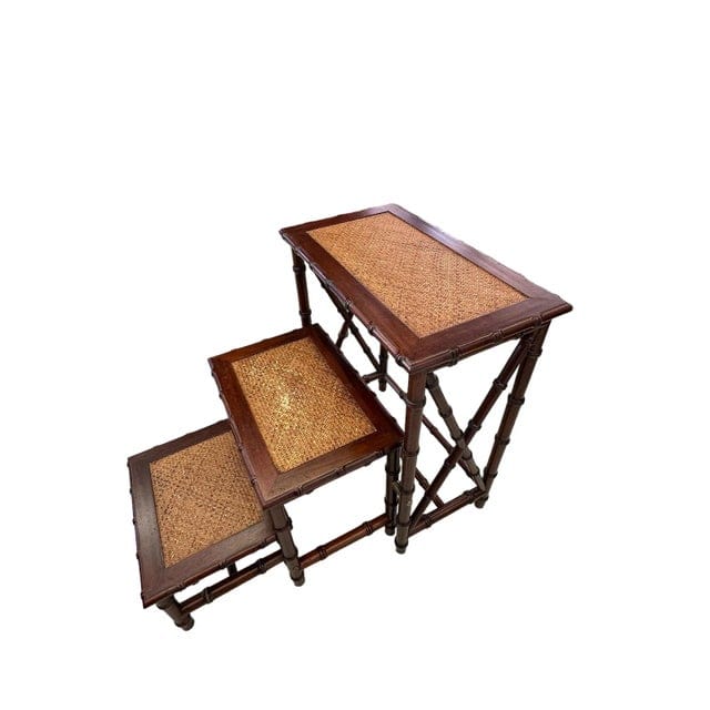 Mid 20th Century Faux Bamboo and Woven Rattan Library Stair | IdleHour