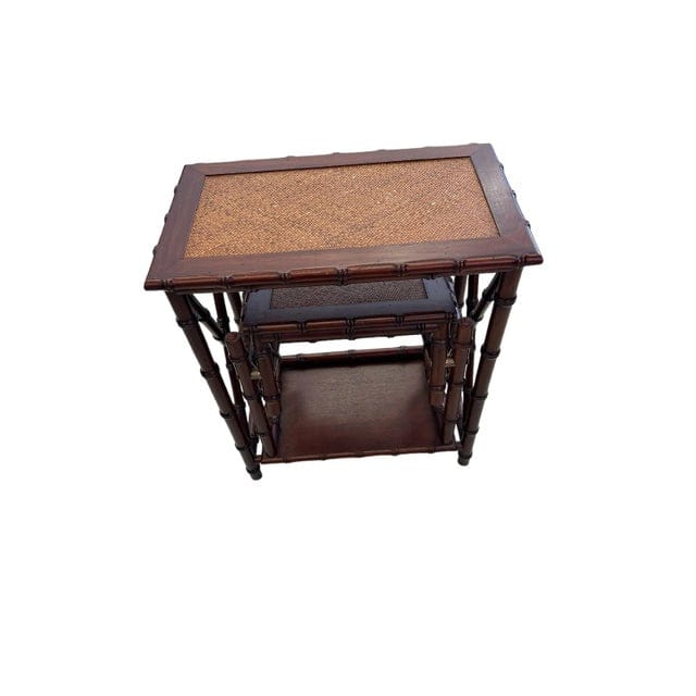 Mid 20th Century Faux Bamboo and Woven Rattan Library Stair | IdleHour
