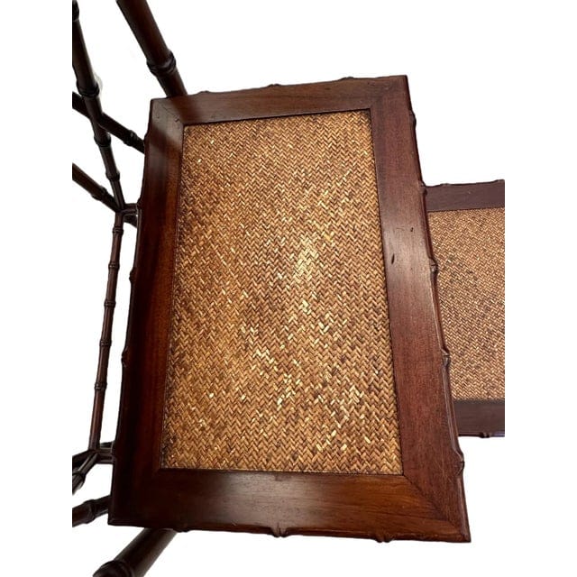 Mid 20th Century Faux Bamboo and Woven Rattan Library Stair | IdleHour