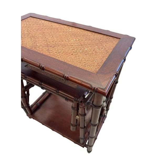 Mid 20th Century Faux Bamboo and Woven Rattan Library Stair | IdleHour