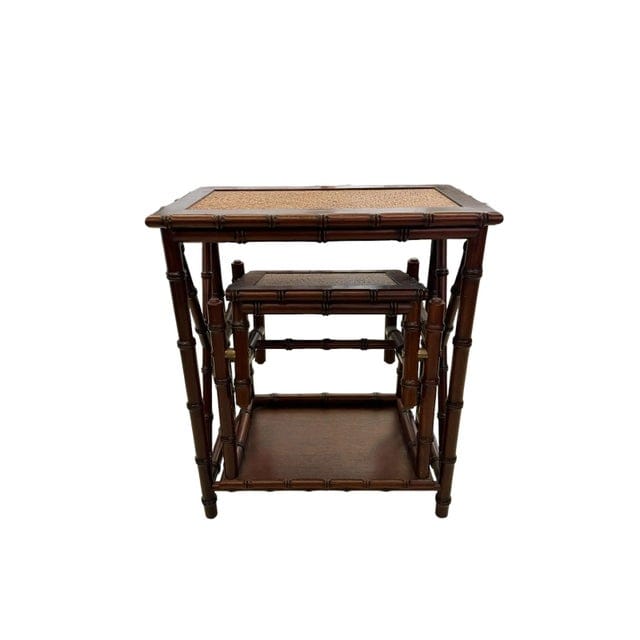 Mid 20th Century Faux Bamboo and Woven Rattan Library Stair | IdleHour