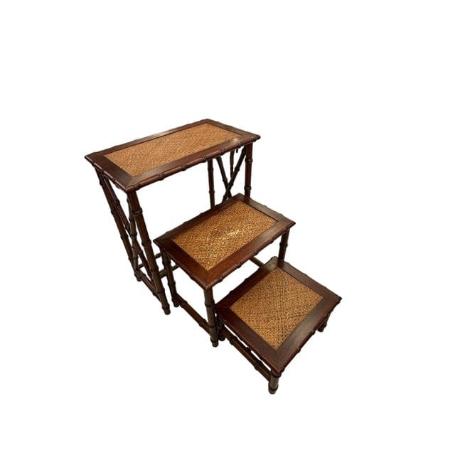 Mid 20th Century Faux Bamboo and Woven Rattan Library Stair | IdleHour