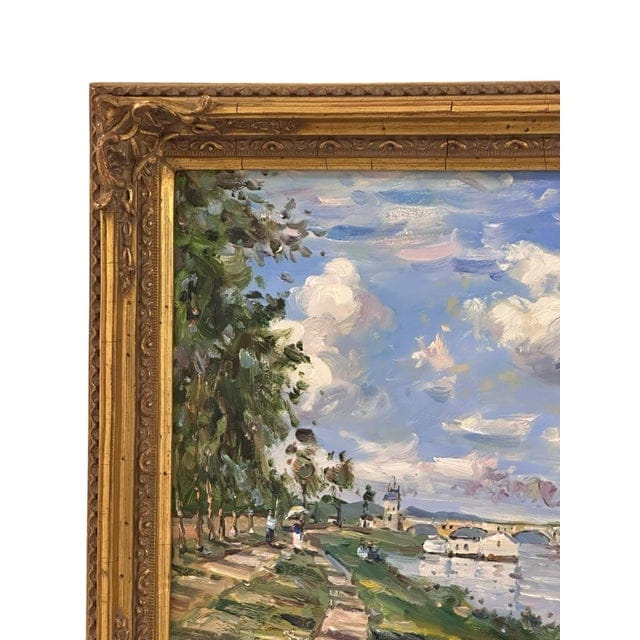 Mid 20th Century Impressionist Riverside Landscape Oil on Canvas - Signed, Framed | IdleHour