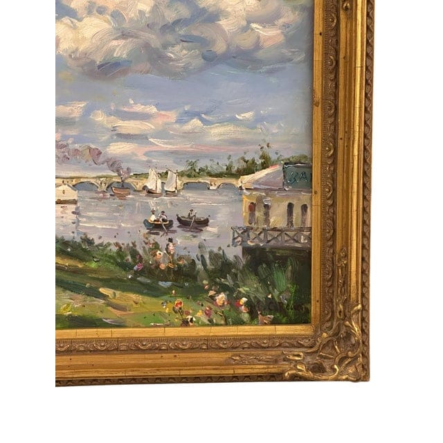 Mid 20th Century Impressionist Riverside Landscape Oil on Canvas - Signed, Framed | IdleHour