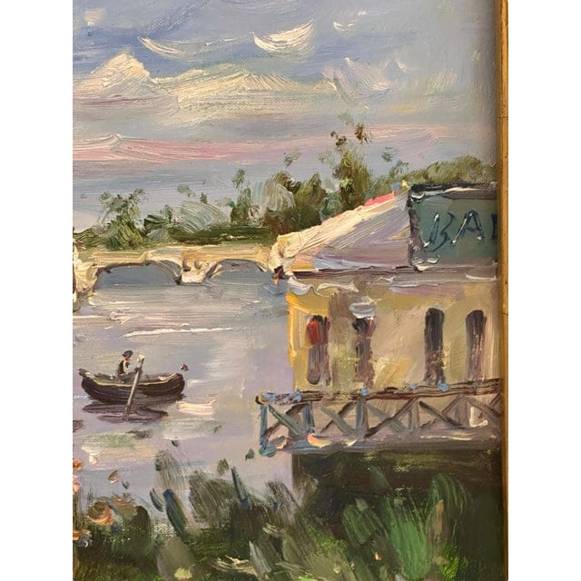 Mid 20th Century Impressionist Riverside Landscape Oil on Canvas - Signed, Framed | IdleHour