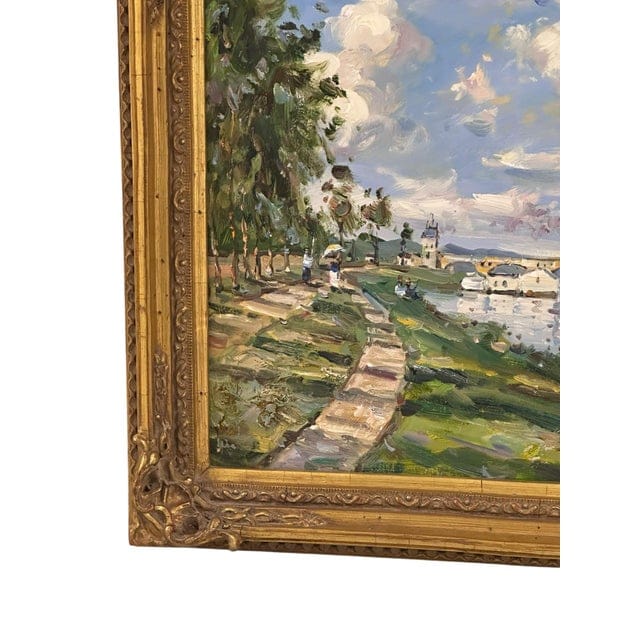 Mid 20th Century Impressionist Riverside Landscape Oil on Canvas - Signed, Framed | IdleHour