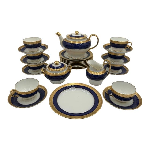 Mid 20th Century Minton “Cobalt & Gold” Pattern G6262 – Complete Tea Set for Eight - 30 Pieces | IdleHour