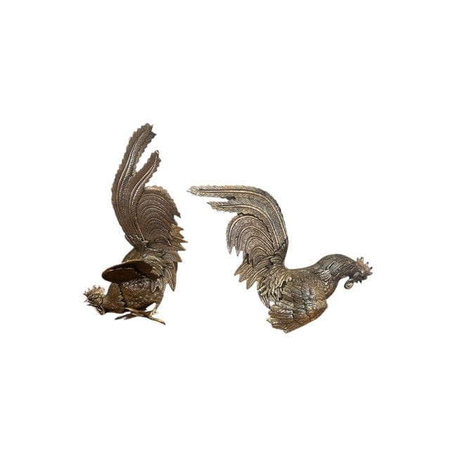 Mid 20th Century Pair of Large English Silver Plated Fighting Roosters | IdleHour