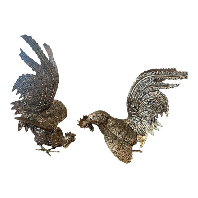 Mid 20th Century Pair of Large English Silver Plated Fighting Roosters | IdleHour