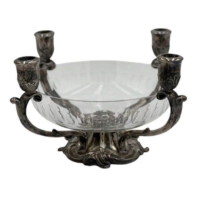Mid 20th Century Reed & Barton Silverplate Epergne With Cut Glass Bowl | IdleHour