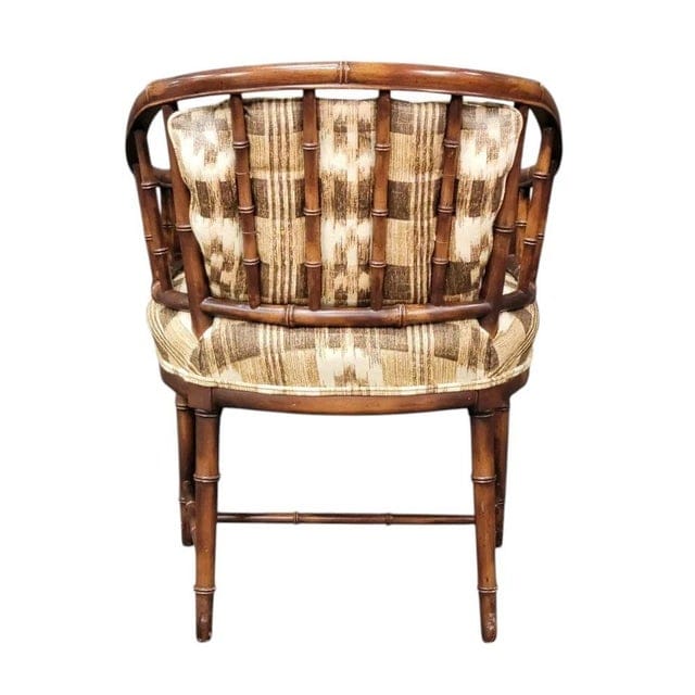 Mid 20th Century Regency Style Faux Bamboo Custom Upholstered Barrel Chair | IdleHour