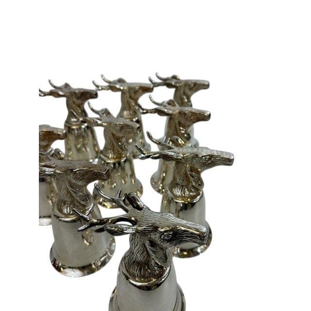 Mid 20th Century Set of 10 Silver Plate Elk Stirrup Cups | IdleHour