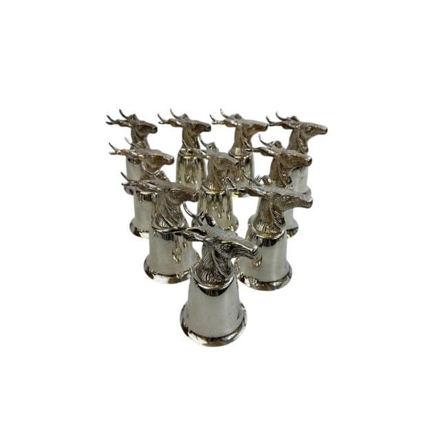 Mid 20th Century Set of 10 Silver Plate Elk Stirrup Cups | IdleHour