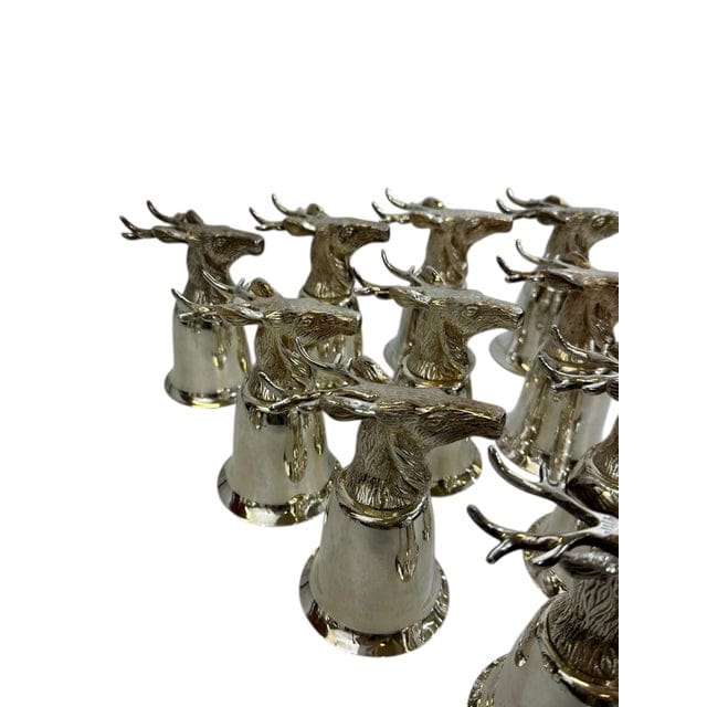 Mid 20th Century Set of 10 Silver Plate Elk Stirrup Cups | IdleHour