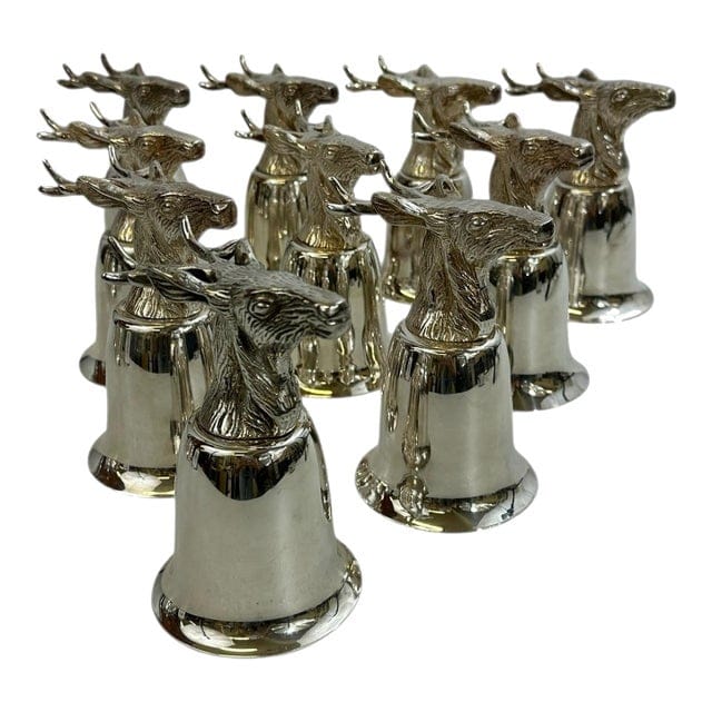 Mid 20th Century Set of 10 Silver Plate Elk Stirrup Cups | IdleHour