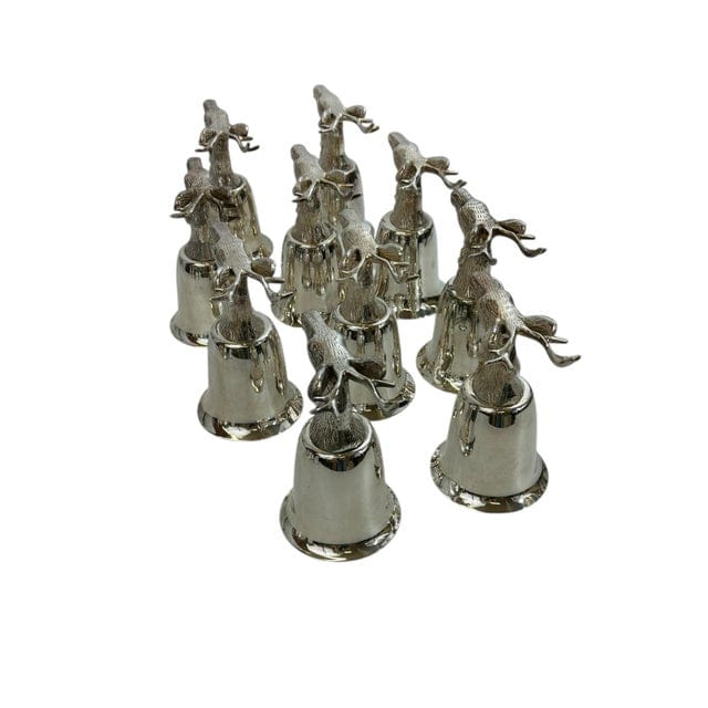 Mid 20th Century Set of 10 Silver Plate Elk Stirrup Cups | IdleHour