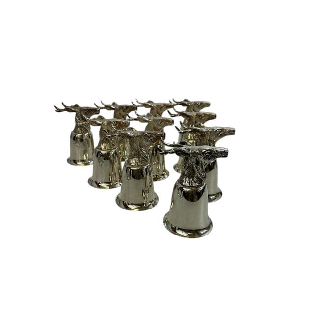 Mid 20th Century Set of 10 Silver Plate Elk Stirrup Cups | IdleHour