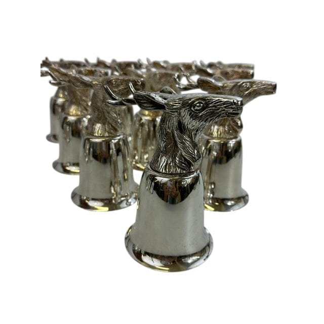 Mid 20th Century Set of 10 Silver Plate Elk Stirrup Cups | IdleHour