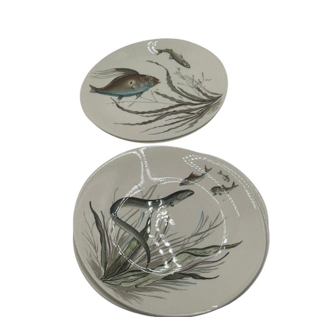 Mid 20th Century Set of 11 Vintage Johnson Brothers Fish Dinner Plates - 6 Patterns | IdleHour