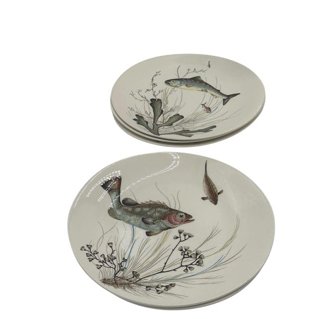 Mid 20th Century Set of 11 Vintage Johnson Brothers Fish Dinner Plates - 6 Patterns | IdleHour