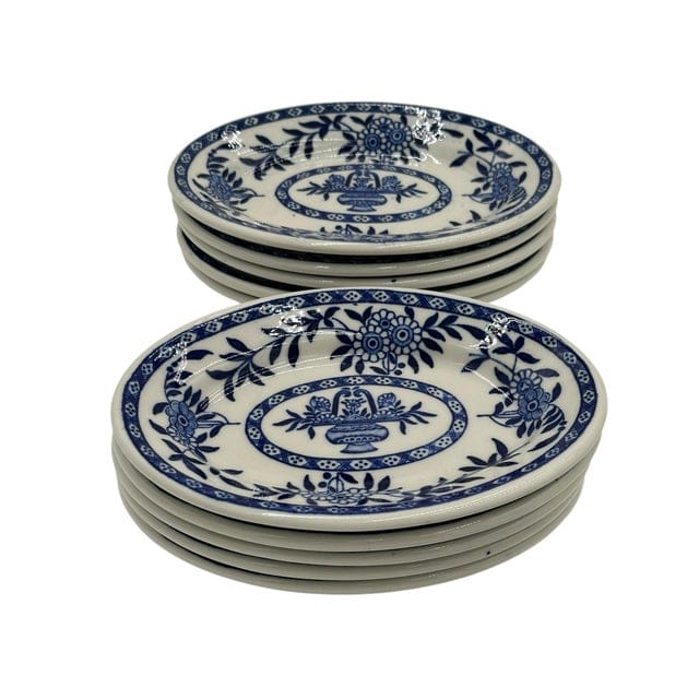 Mid 20th Century Set of 22 Sterling China Vitrified Blue & White Appetizer Plates | IdleHour