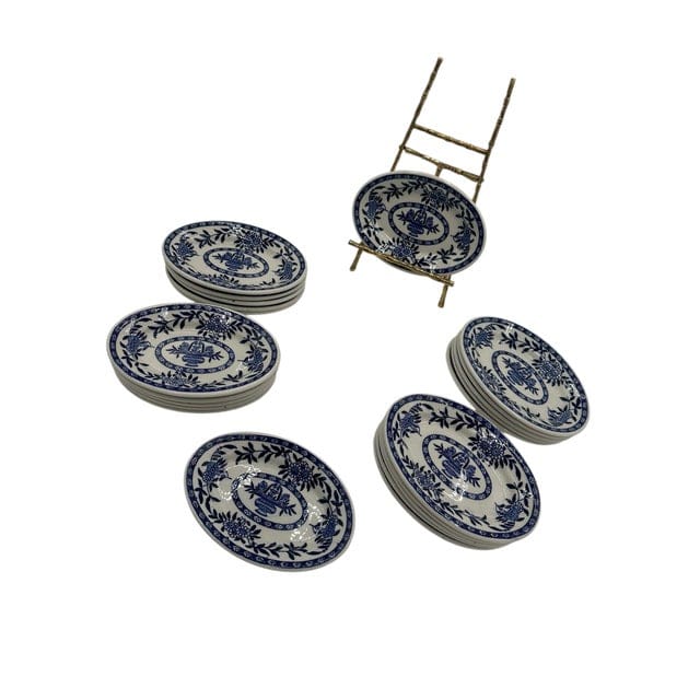 Mid 20th Century Set of 22 Sterling China Vitrified Blue & White Appetizer Plates | IdleHour
